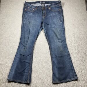 Source Of Wisdom Jeans Womens 18 Blue Boot Flare Mid Rise Faux Pockets Stains